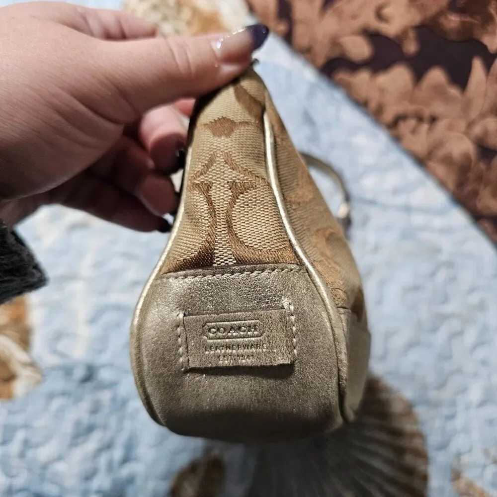 2005 Metallic champagne suede y2k Coach Demi Shoulder Bag